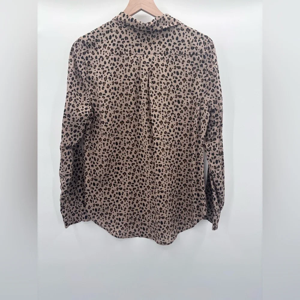 J. Crew 100% Silk Leopard Animal Print Button Up Blouse Shirt Size 8